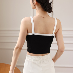 Women's Summer Camisole Top Integrated Bra Padding White Long Pure Cotton Backless Base Layer Breathable Tank - Product Image 4