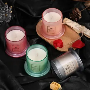 Custom Luxury senza fumo eco-friendly Dome Bell Pink Glass Jar Home Decor decorare ornamenti Aroma Cotton Wick Candle con coperchio