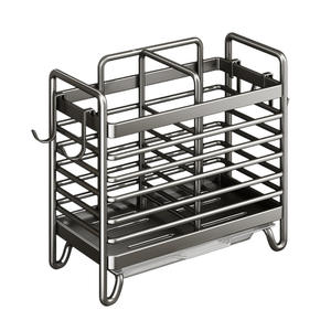 Support mural trapézoïdal pour baguettes en acier inoxydable poli, sans perçage, pour l'organisation des ustensiles de cuisine - Product Image 1