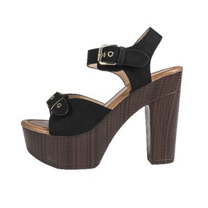 Sandales à talons pour femmes, bout ouvert, plateforme, talon épais, boucle, tendance mode, couleur unie, cuir microfibre, bride arrière - Product Image 5