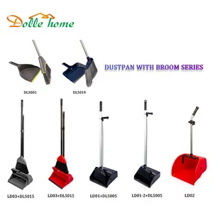 Long handle blue green red small mini commercial upright foldable folding combo dust pan broom and dustpan set