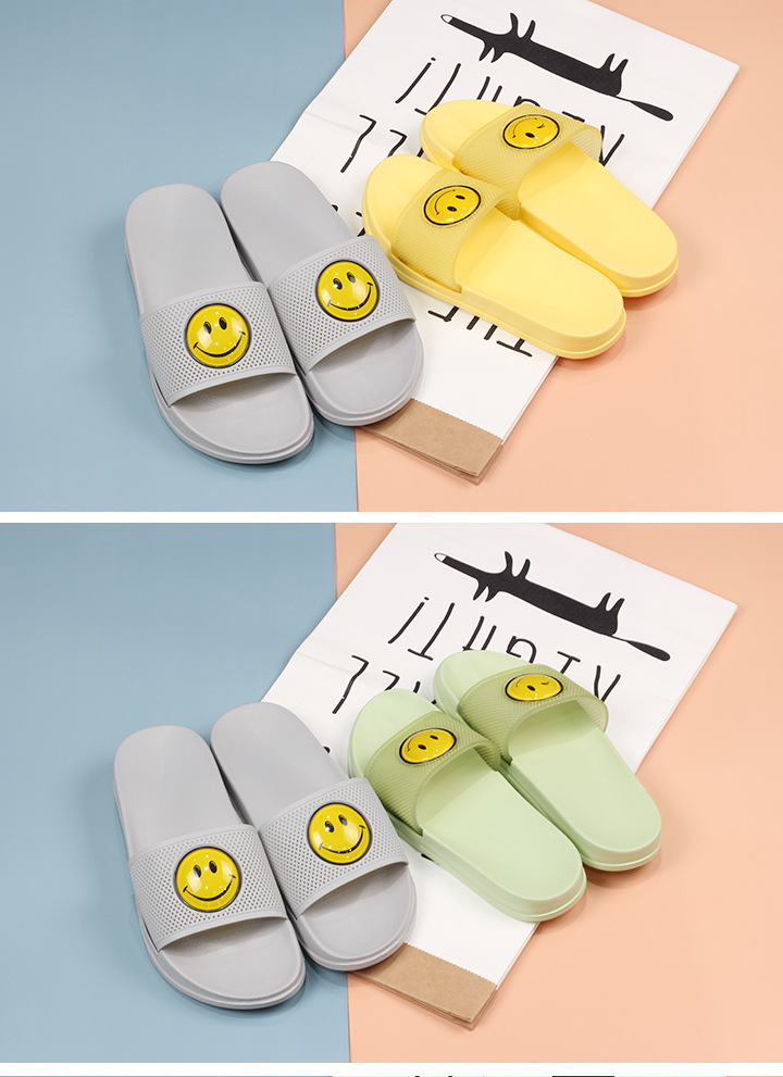 Smiley Slippers Women EVA PVC Flat Slides Soft Sole Indoor Ladies Bedroom Slippers