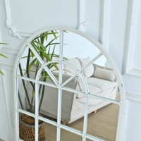 Espejo Metálico Arqueado Blanco Envejecido Hecho a Mano de 31.89" de Ancho x 46.46" de Largo, Espejo Metálico con Diseño Rústico de Ventanas