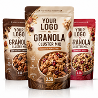Sachets Mylar personnalisés imprimés pour mélange de granola 3,5g, lot de trois pochettes avec fermeture éclair, emballage stand-up pour petit-déjeuner et collation
