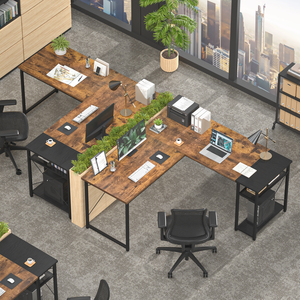 L字型工業用コーナーコンピュータデスク大型ゲームテーブル2人用ホームオフィスワークステーション研究用収納棚付き - Product Image 5