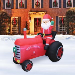 Tractor Vintage de 6 pies con luz LED de Papá Noel, tela impermeable, decoraciones inflables de Navidad para exteriores, forma de <span class=keywords><strong>casa</strong></span> - Product Image 1