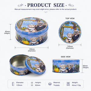 Lata Redonda para Galletas con Estampado de Osito de Peluche, Lata Metálica Vacía Personalizada para 150g de Galletas de Mantequilla con Frutas Variadas, Empaque para Regalo - Product Image 3