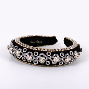 Serre-tête de luxe Hua Liyu à large bord orné de strass, style baroque vintage, coiffe pour femme au design artistique rétro - Product Image 2