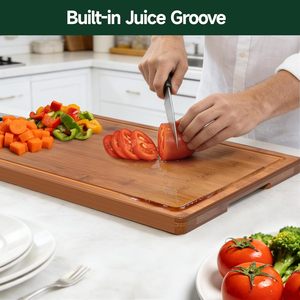 Ensemble de 3 ou 4 planches à découper en bambou, pré-entraînées, non toxiques, résistantes aux fissures, avec rainures profondes pour le jus, pour la cuisine - Product Image 3