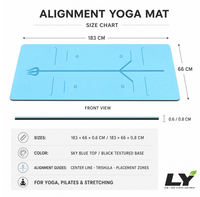 Tapis de yoga d'alignement TPE 185x66cm 6mm, avec guide de pose et base antidérapante noire pour yoga, pilates et usage domestique