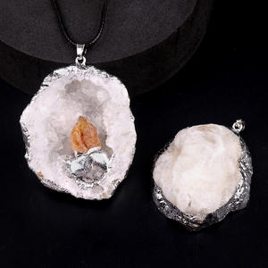 Kalung liontin Quartz batu permata alami E666 kalung liontin kulit Citrine perak panas - Product Image 2