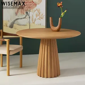 WISEMAX FURNITURE Hot sale dining room furniture Antique style Round top Cylindrical base Natural color Wooden dining table