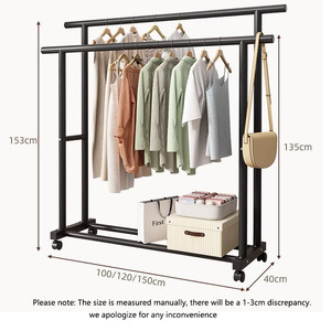 حامل معاطف حديدي حديث بصفين لغرفة النوم وغرفة المعيشة، منظم مستقل ومتين للملابس وأثاث المنزل - Product Image 6
