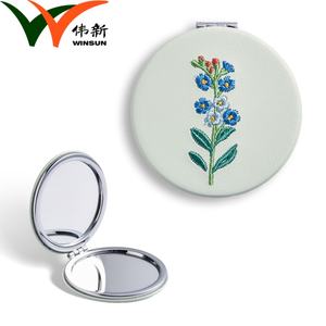 Best Selling Personalized Foldable <b>Compact</b> Metal Frame Fresh Green Grass Embroidery Circular Double Sided Cosmetic Pocket <b>Mirror</b> - Product Image 1