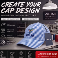 Cappellino da Baseball a 6 Pannelli in Cotone a Righe con Corona Morbida, Logo Ricamato 3D Personalizzato con Colibrì, Cappello Regolabile Stile Dad Hat