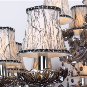 Lustre à bougie blanc chaud à hauteur réglable en cristal moderne gris fumée pour le hall du salon - Product Image 4