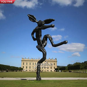 アンティークの屋外の庭の装飾真鍮の抽象的なウサギの彫刻ブロンズダンスラビットの像by Barry Flanagan - Product Image 1