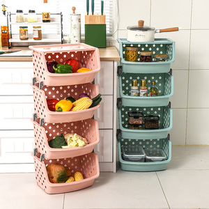 Stackable home plastic storage rack fruit vegetable organizer shelf 3-tier kitchen storage rack with wheels