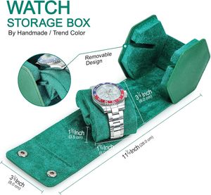 Étui de voyage pour montre en <span class=keywords><strong>cuir</strong></span> Saffiano, étui en <span class=keywords><strong>cuir</strong></span> pour 1 montre et bracelets précieux (vert) - Product Image 5