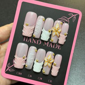 Faux ongles à presser de haute qualité faits à la main, motif cercueil, avec dessin 3D ligne française, pour manucure de fête et de banquet, vente en gros - Product Image 3