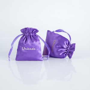 Purple Anti-Dust <b>Drawstring</b> Pouch Satin Hair <b>Bag</b> Storage for Wigs Extensions <b>Makeup</b> Jewelry Weddings Parties - Product Image 1