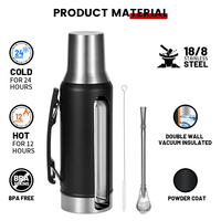 Set Botol Air Vakum Isolasi Stainless Steel 304 Food Grade 1200ml untuk Camping Outdoor dengan Sendok dan Sikat Pembersih