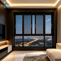 Ventana Corredera Grande con Marco de Aluminio y Doble Vidrio para Sala de Estar, Vista al Jardín y Villas de Lujo