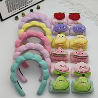 Ensemble bandeau, bracelet et accessoires pour cheveux en peluche douce motif fruit de dessin animé mignon, pour spa, soins de la peau et maquillage, vente en gros