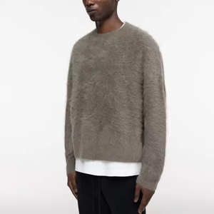 Fabricant de tricots Design personnalisé Logo Épaules tombantes Fuzzy Fluffy Alpaga Brossé Col Ras Du Cou Tricoté Pull Hommes - Product Image 2