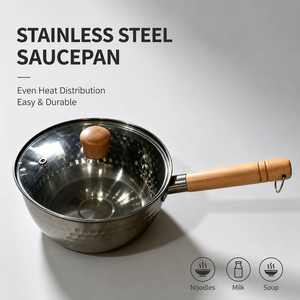 Premium Stainless Steel Saucepan With Wooden Handle And Glass <b>Lid</b> For Noodles Milk Soup Porridge - Product Image 3