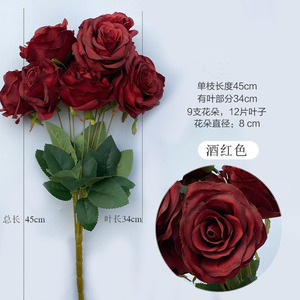 Bouquet de roses artificielles orange brûlé fait main, 9 têtes, fleurs en soie au toucher réel pour la décoration de mariage, de maison ou de fête - Product Image 4