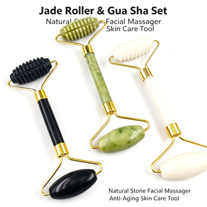 Ensemble de rouleaux de jade <span class=keywords><strong>anti</strong></span>-âge naturels et Gua Sha, outil de soin de la peau, outil de beauté, rouleau de <span class=keywords><strong>massage</strong></span> pour raffermir le <span class=keywords><strong>visage</strong></span> - Product Image 5