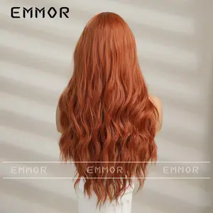 Super High Quality Cheap Synthetic Fiber Heat Resistant Cosplay Wig Vendors Wholesale Long Orange Body Wave With Bangs