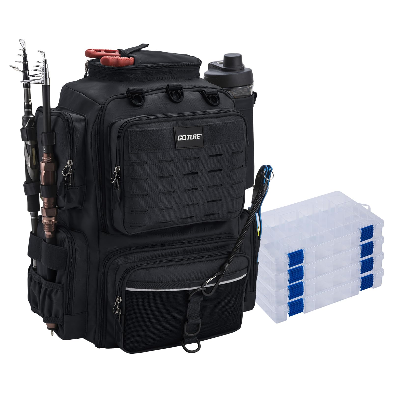 Goture Wasserfester 30L Angelrucksack mit 4 Tackle-Boxen und Regenschutz