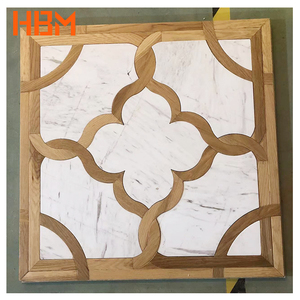 Natural Engineering Oak <strong>Wood</strong> <strong>Flooring</strong> White Marble Inlay Click Lock Installation Modern Bedroom Eco-Friendly Parquet <strong>Pattern</strong> - Product Image 2
