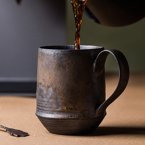Taza de Café de Cerámica de 4 oz con Diseño Vintage, Esmalte Óxido y Detalles Dorados, para Té o Leche, en Venta - Product Image 5