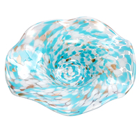 Bol en verre artistique bleu, centre de table en verre abstrait fait main, sculpture décorative moderne pour table de salon et décoration intérieure