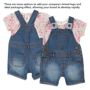 뜨거운 판매 2 피스 유기농 면 아기 소녀 세트 데님 스트랩 바지와 맞춤형 유행 티셔츠 - Product Image 4