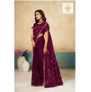 Luxury <b>Satin</b> <b>Saree</b> With Intricate Beadwork Elegant Draped Party Wear For Wedding Reception Festival And Evening Events - Product Image 5