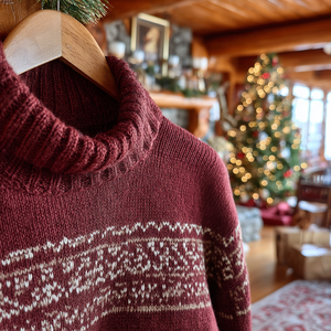 Suéter de <span class=keywords><strong>Cuello</strong></span> <span class=keywords><strong>Alto</strong></span> Estilo Fair Isle Navideño, Mezcla de Lana Merino y Cachemira, Manga Larga de Invierno, Transpirable, Antiarrugas, con Logotipo Frontal - Product Image 5