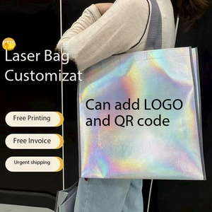 Bolsa de tela no tejida con logotipo personalizado, recubrimiento láser deslumbrante, reutilizable, con asas, para <span class=keywords><strong>compras</strong></span>, supermercado, regalos y días festivos - Product Image 3