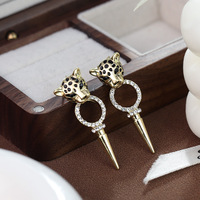 Boucles d'oreilles pendantes léopard plaquées argent, style européen et américain, tendance, passe-partout, haut de gamme, pour femme – Vente chaude transfrontalière
