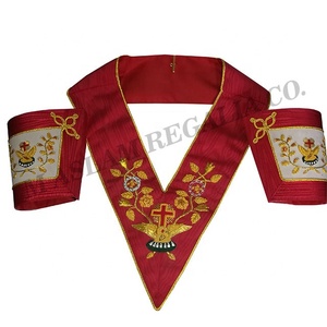 Gantelets rouges Rose Croix 18ème degré | Brassard 18ème degré en fil de métal brodé à la main - Product Image 3