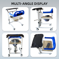 Chaise de transfert hydraulique bleu foncé avec accoudoirs et dossier, fonction toilette, pour personnes âgées et handicapées en réadaptation