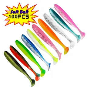 100 adet yumuşak balıkçılık Lures 5.5cm 6.3cm 7cm yumuşak kürek T kuyruk balıkçılık yüzmek yemler Lures yumuşak yem ile ücretsiz taşınabilir kutu