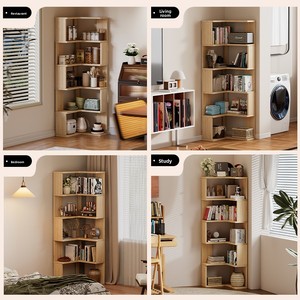 Solid Wood <strong>Corner</strong> Cabinet Rack Storage 90-degree <strong>Rustic</strong> Style Integrated Wall Unit Small Apartment Bookshelf Floor <strong>Shelf</strong> 5 - Product Image 4