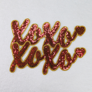 2025 Hot Selling Xoxo Valentine's Day Sequin Patches Iron-On Embroidered Chenille Heart Flower Patches Felt for Hat Decoration - Product Image 1