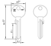 Clés vierges en fer TOP1PX 1487 de haute qualité pour serrures de porte/armoire – Remplacement facile pour serruriers – Impression numérique – Vente en gros