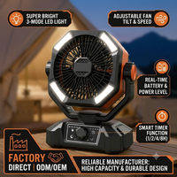 Ventilateur de tente portable rechargeable 16000 mAh, ventilateur de camping extérieur sans balais à 8 vitesses avec batterie externe, télécommande, lanterne LED et autonomie de 45 h