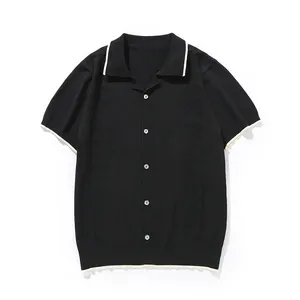 Mimixiong yüksek kaliteli erkek rahat örme T-shirt Polo yaka düğmesi kısa kollu örme hırka erkek örme T-shirt üst